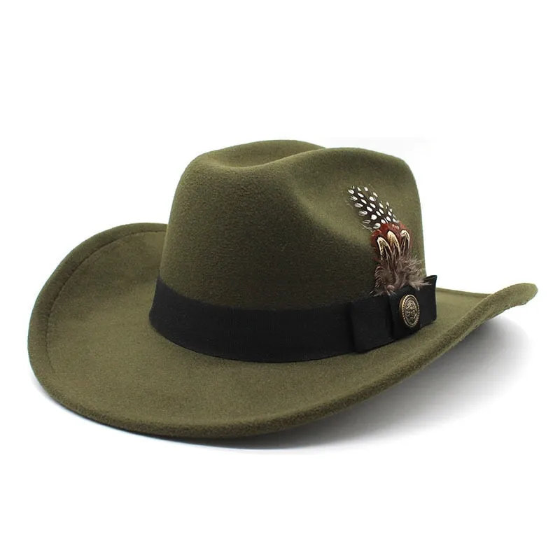 Unisex Vintage Solid Pattern Wool Partywear Western Jazz Cowboy Hat