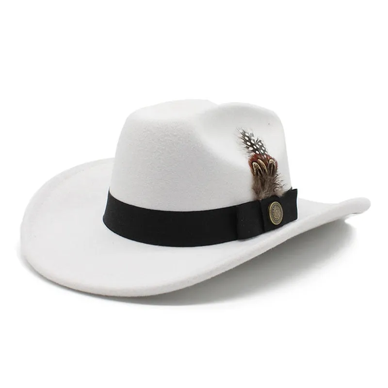 Unisex Vintage Solid Pattern Wool Partywear Western Jazz Cowboy Hat