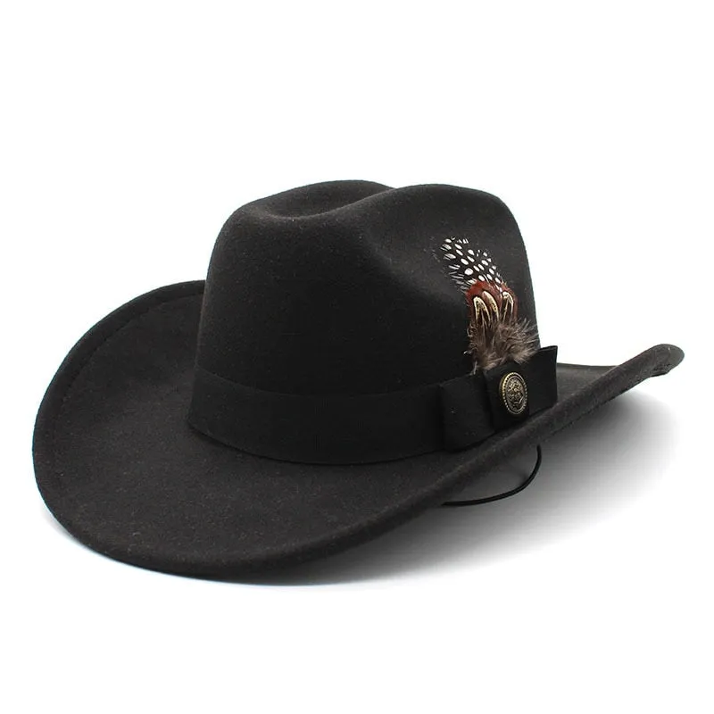 Unisex Vintage Solid Pattern Wool Partywear Western Jazz Cowboy Hat