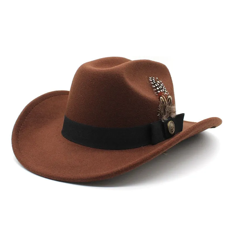 Unisex Vintage Solid Pattern Wool Partywear Western Jazz Cowboy Hat