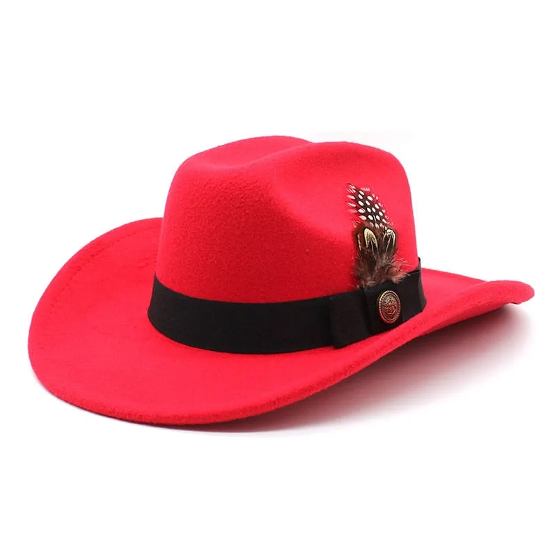 Unisex Vintage Solid Pattern Wool Partywear Western Jazz Cowboy Hat