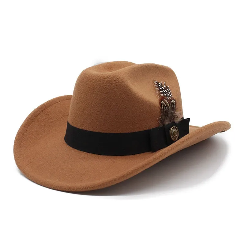 Unisex Vintage Solid Pattern Wool Partywear Western Jazz Cowboy Hat