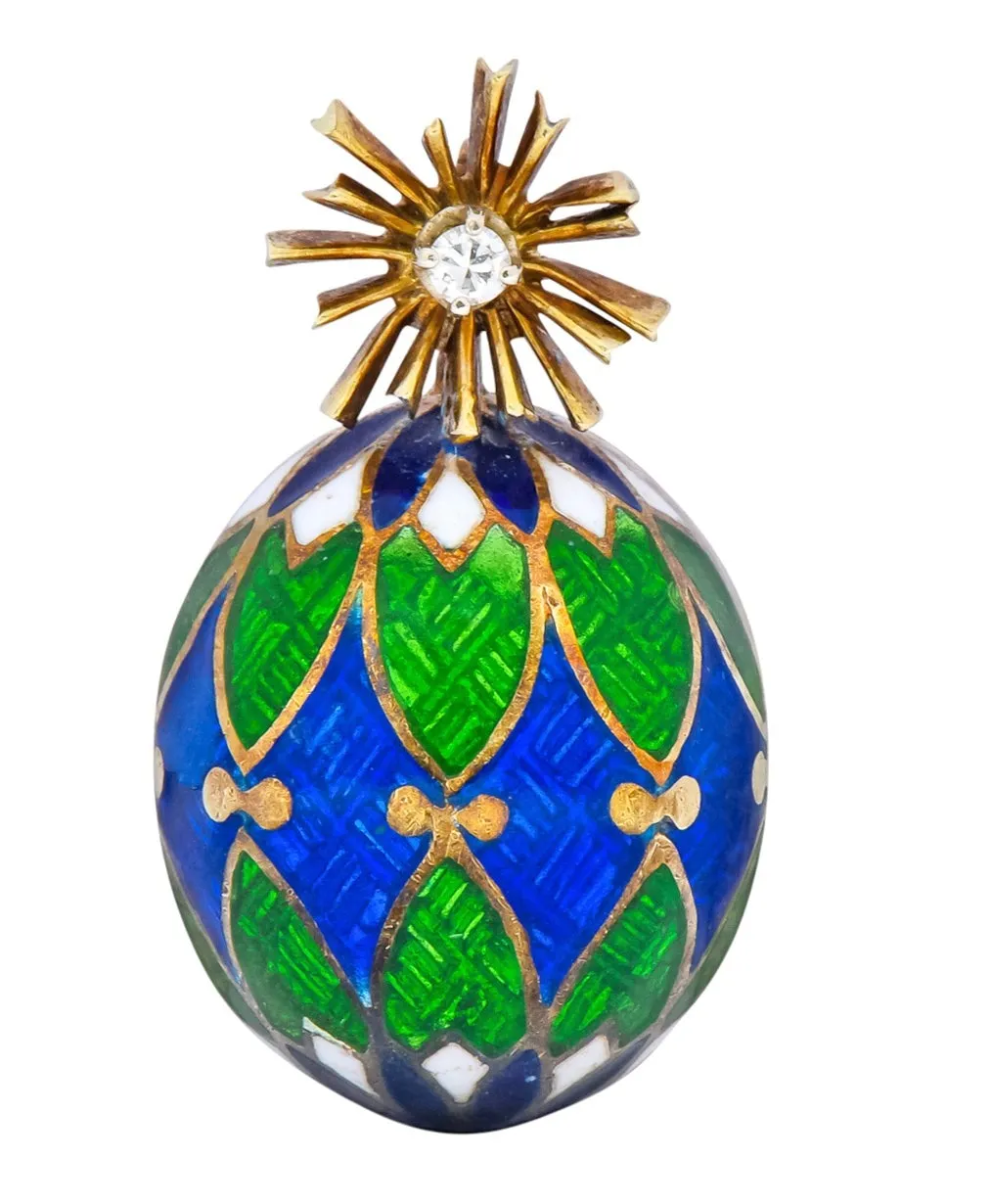 Van Cleef & Arpels Enamel Diamond 14 Karat Gold Egg Pendant Charm