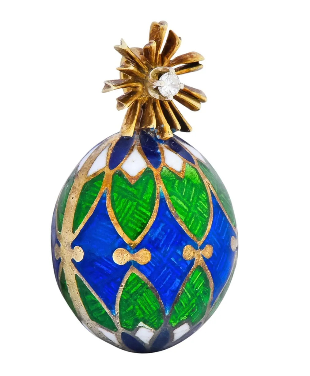 Van Cleef & Arpels Enamel Diamond 14 Karat Gold Egg Pendant Charm