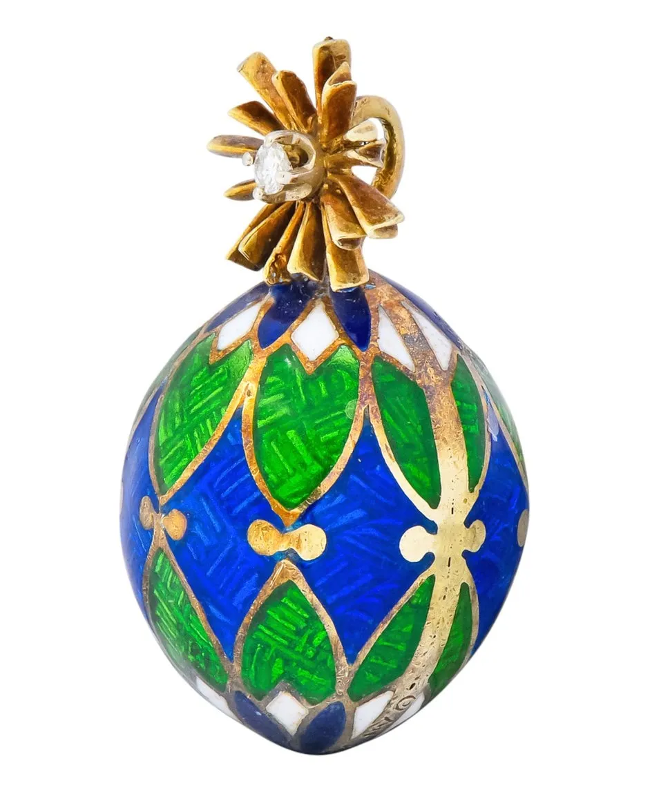 Van Cleef & Arpels Enamel Diamond 14 Karat Gold Egg Pendant Charm