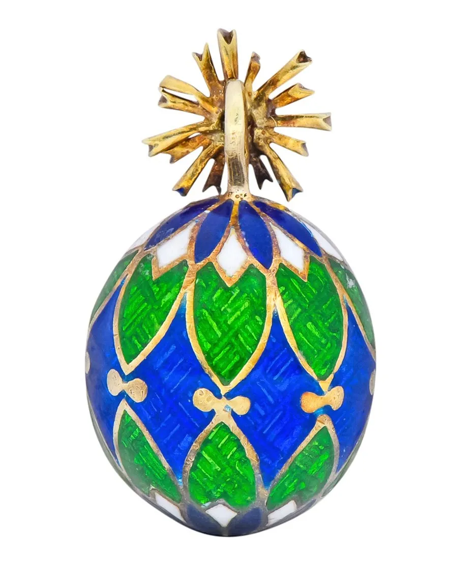 Van Cleef & Arpels Enamel Diamond 14 Karat Gold Egg Pendant Charm