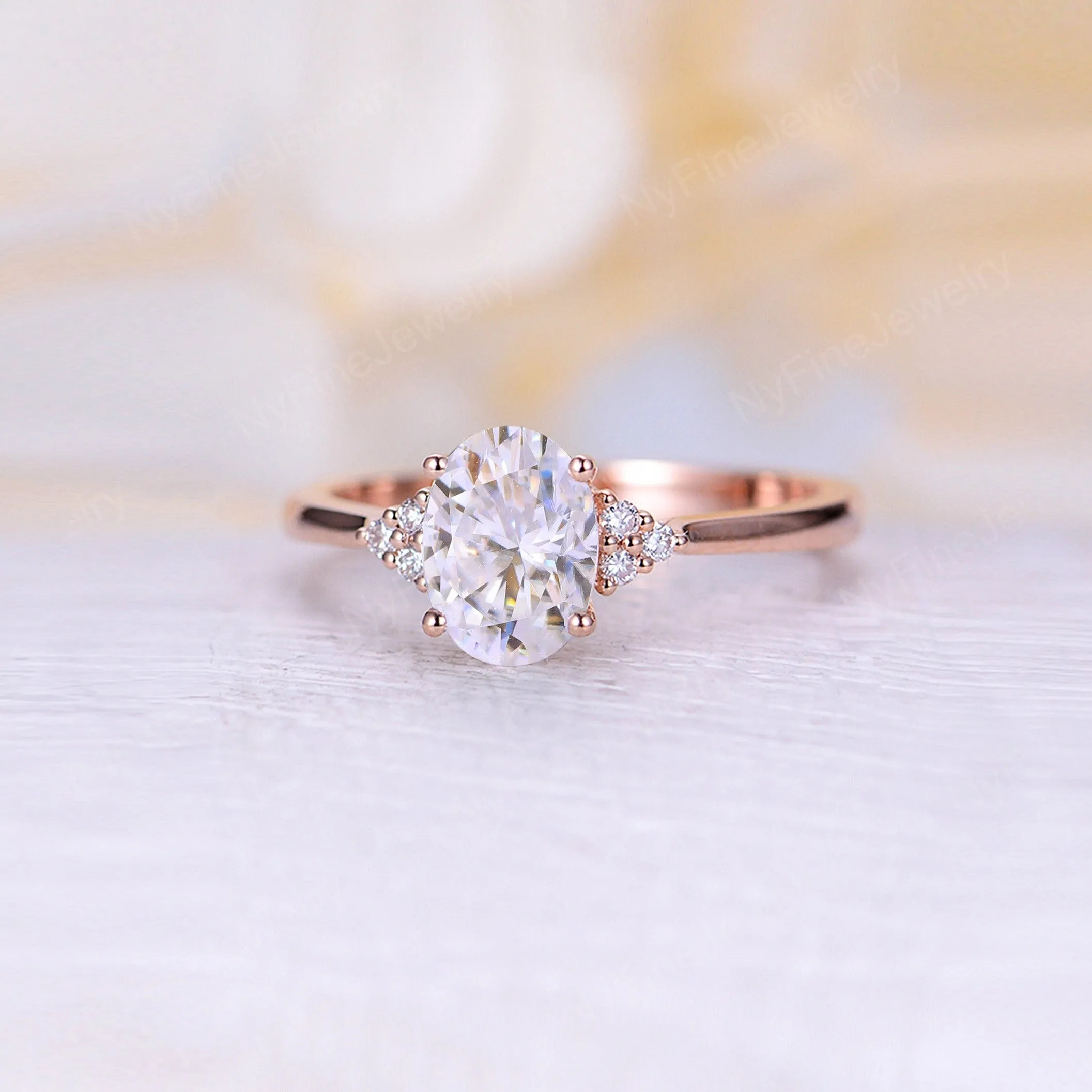 Vintage Oval Moissanite Side Stone Engagement Ring