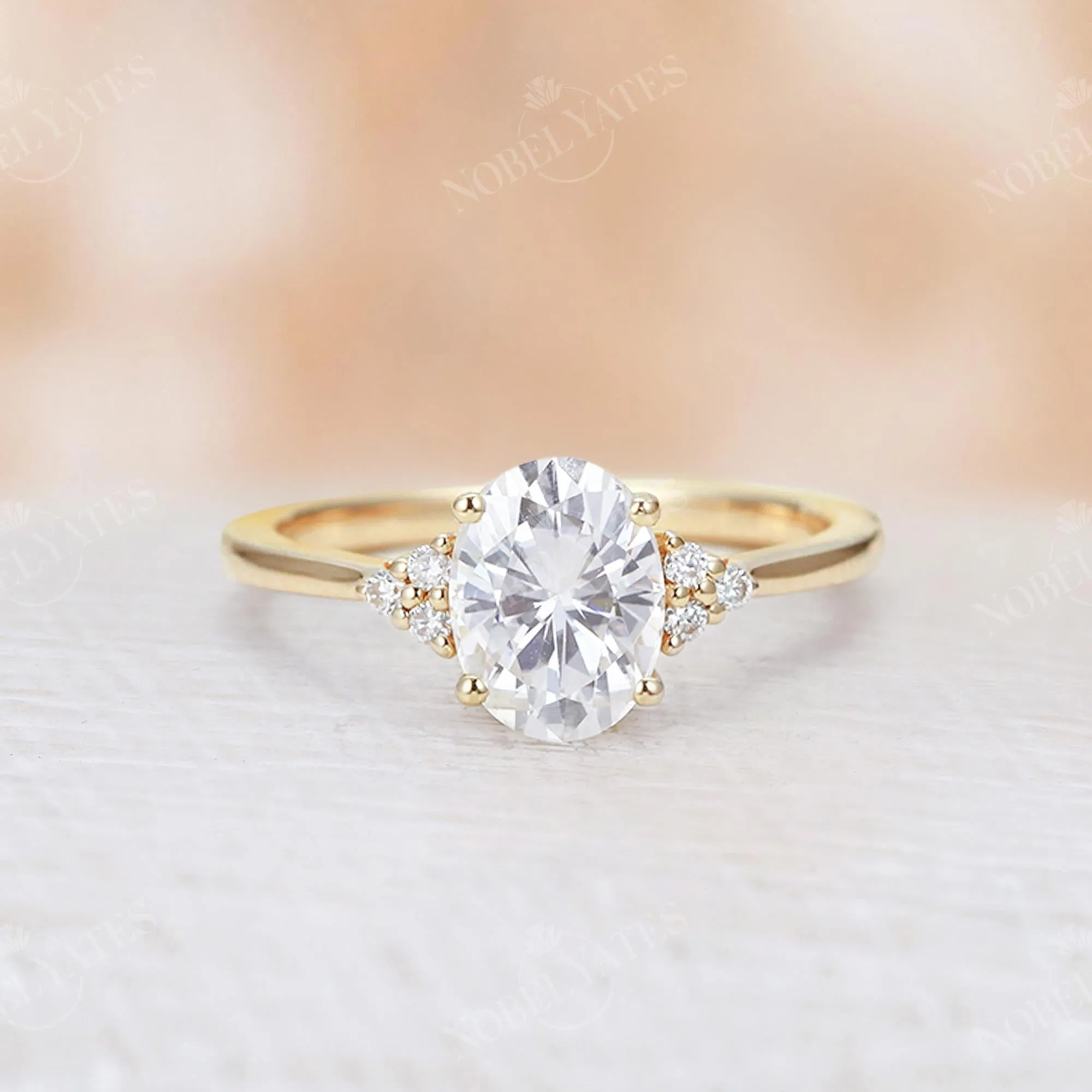 Vintage Oval Moissanite Side Stone Engagement Ring