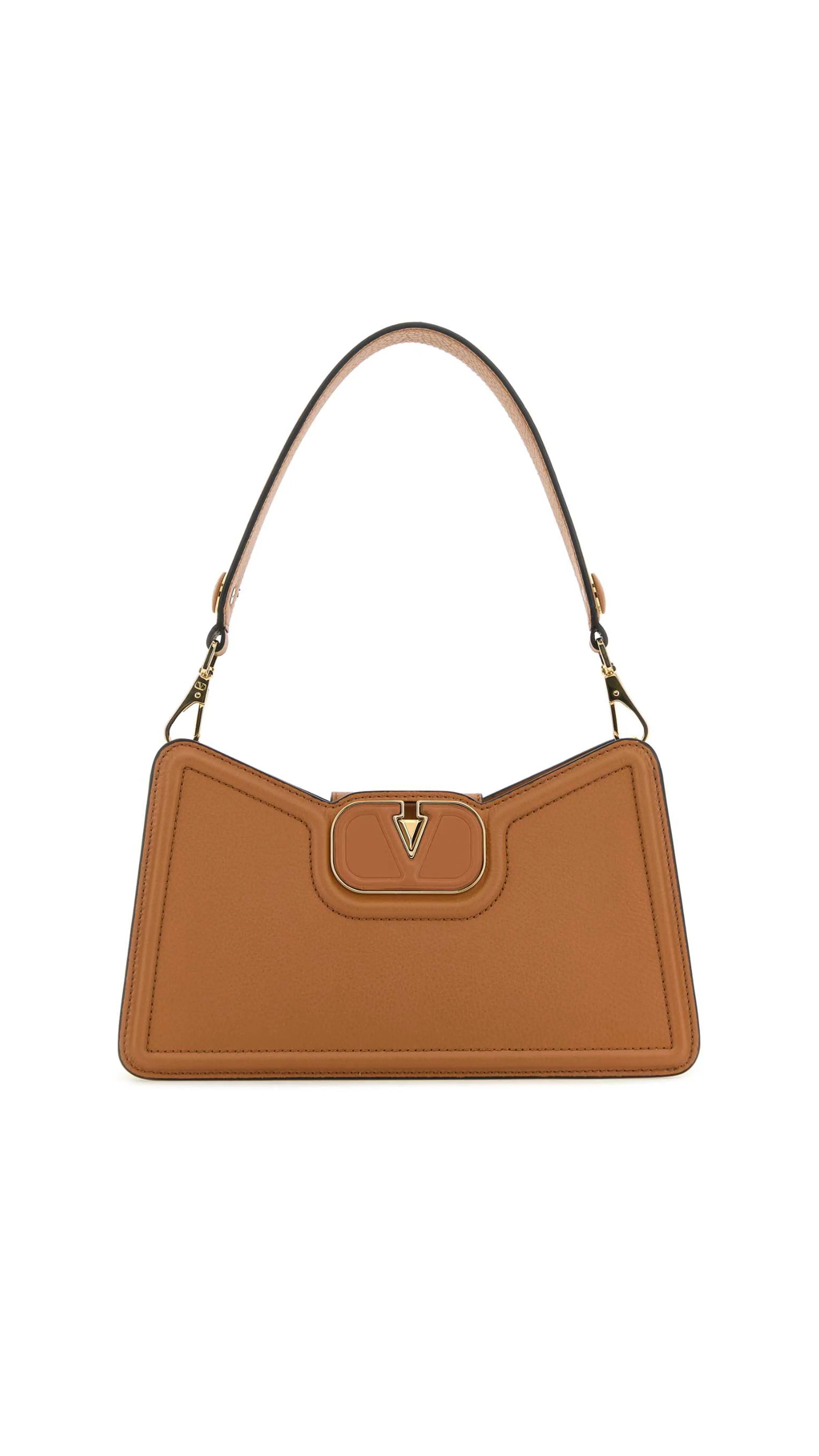 Vlogo Leather Shoulder Bag in Grainy Calfskin - Almond