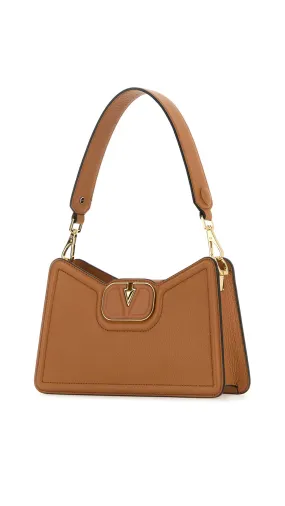 Vlogo Leather Shoulder Bag in Grainy Calfskin - Almond