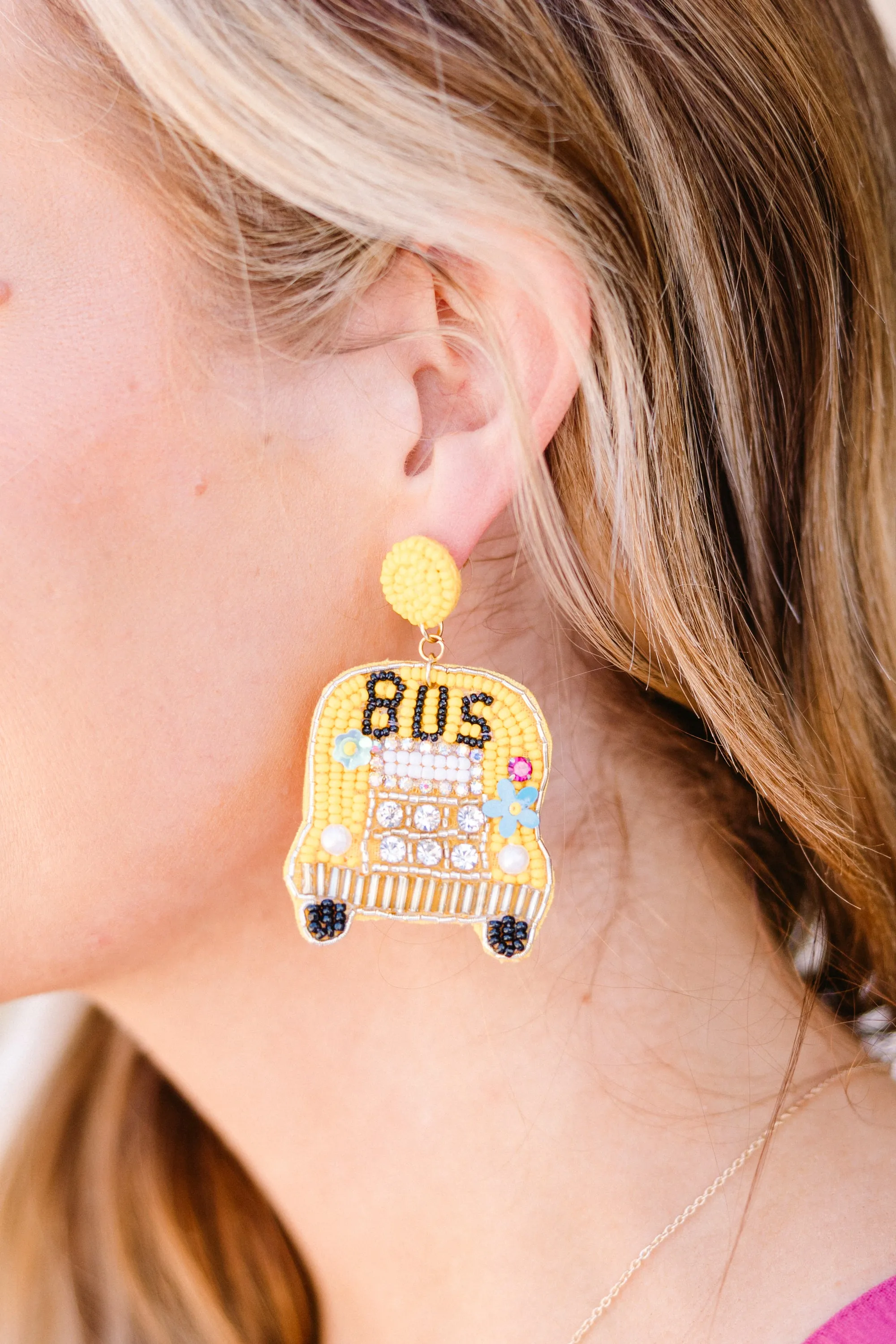 Wheels On The Bus Earrings, Yellow