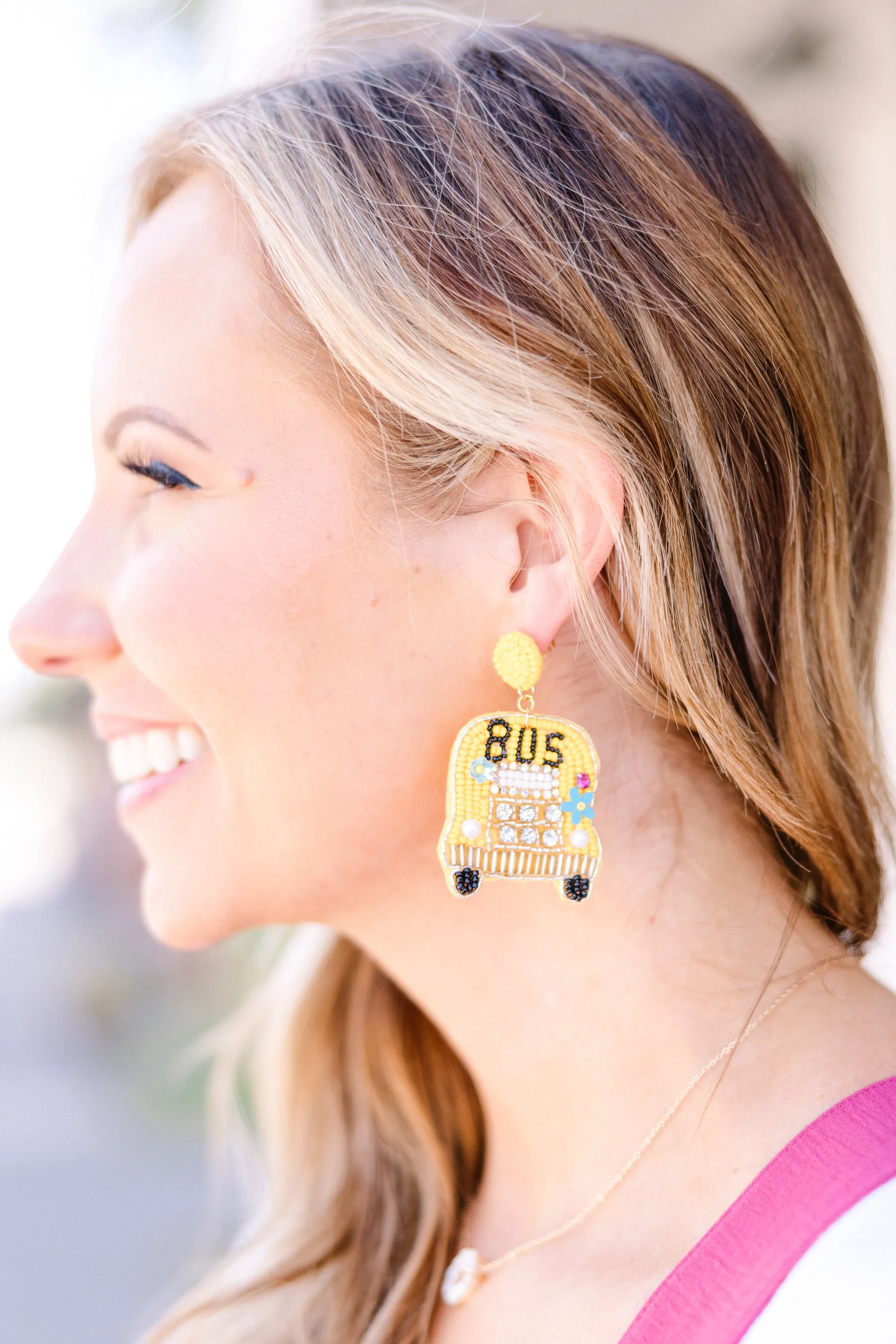 Wheels On The Bus Earrings, Yellow