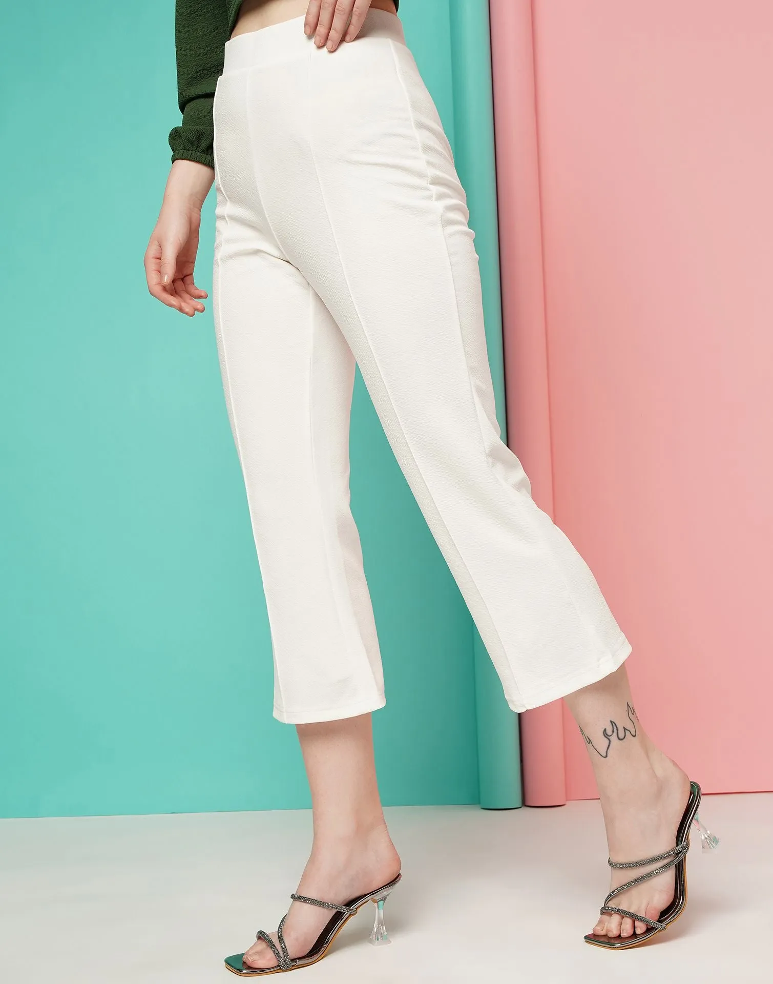 White Pin Tuck Ankle Length Trouser