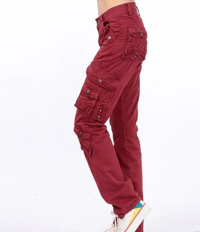 Women's Autumn Solid Pattern More Pocket Leisure Cargo Trousers