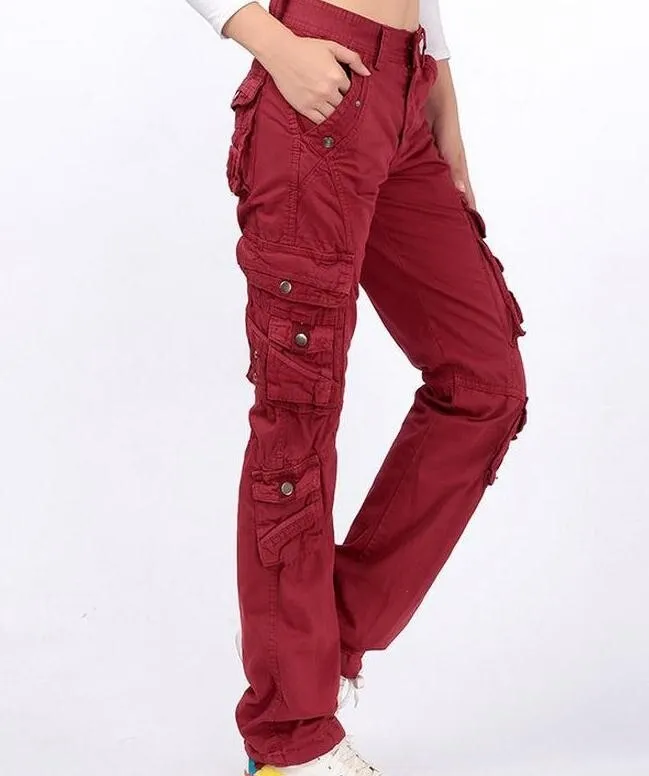 Women's Autumn Solid Pattern More Pocket Leisure Cargo Trousers