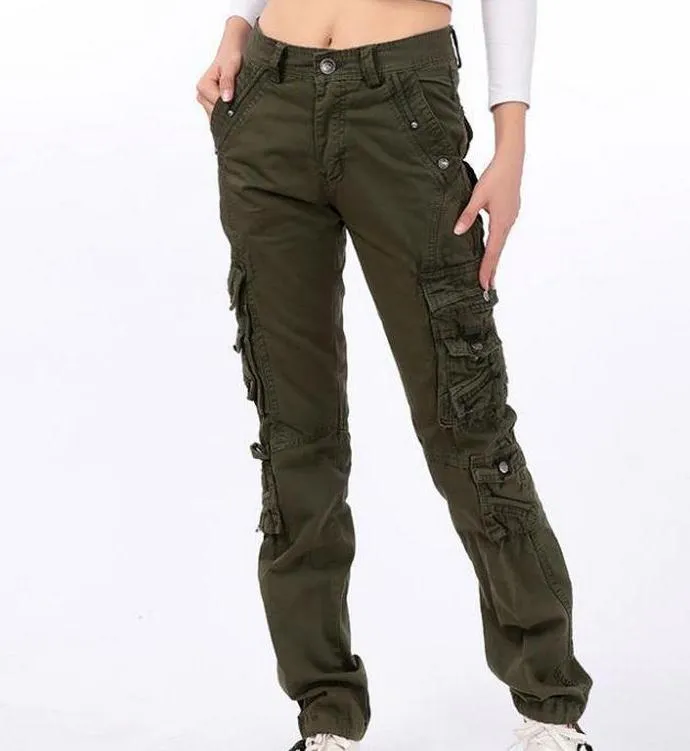 Women's Autumn Solid Pattern More Pocket Leisure Cargo Trousers