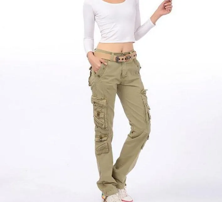 Women's Autumn Solid Pattern More Pocket Leisure Cargo Trousers