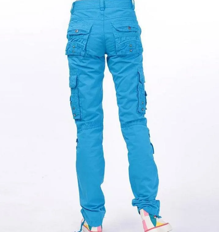 Women's Autumn Solid Pattern More Pocket Leisure Cargo Trousers