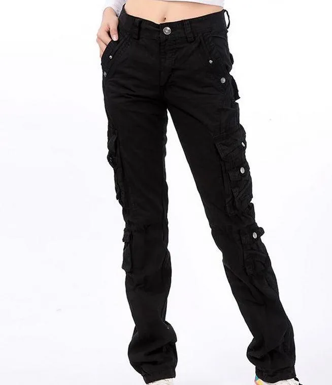 Women's Autumn Solid Pattern More Pocket Leisure Cargo Trousers