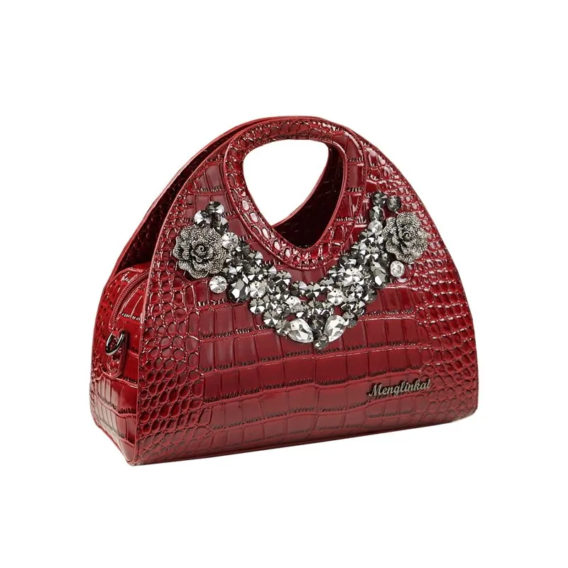 Women's Genuine Leather Shiny Diamond Partywear Tote Handbag