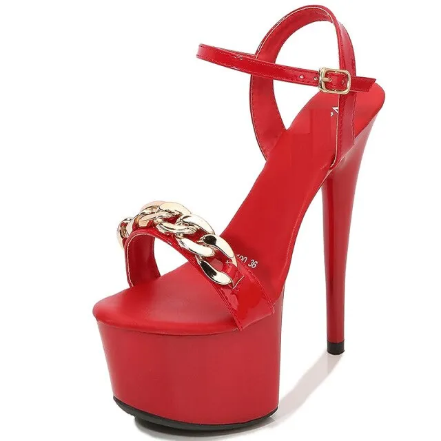 Women's Partywear Hi-Heel Pumps with Metal Decorated Buckle Strap