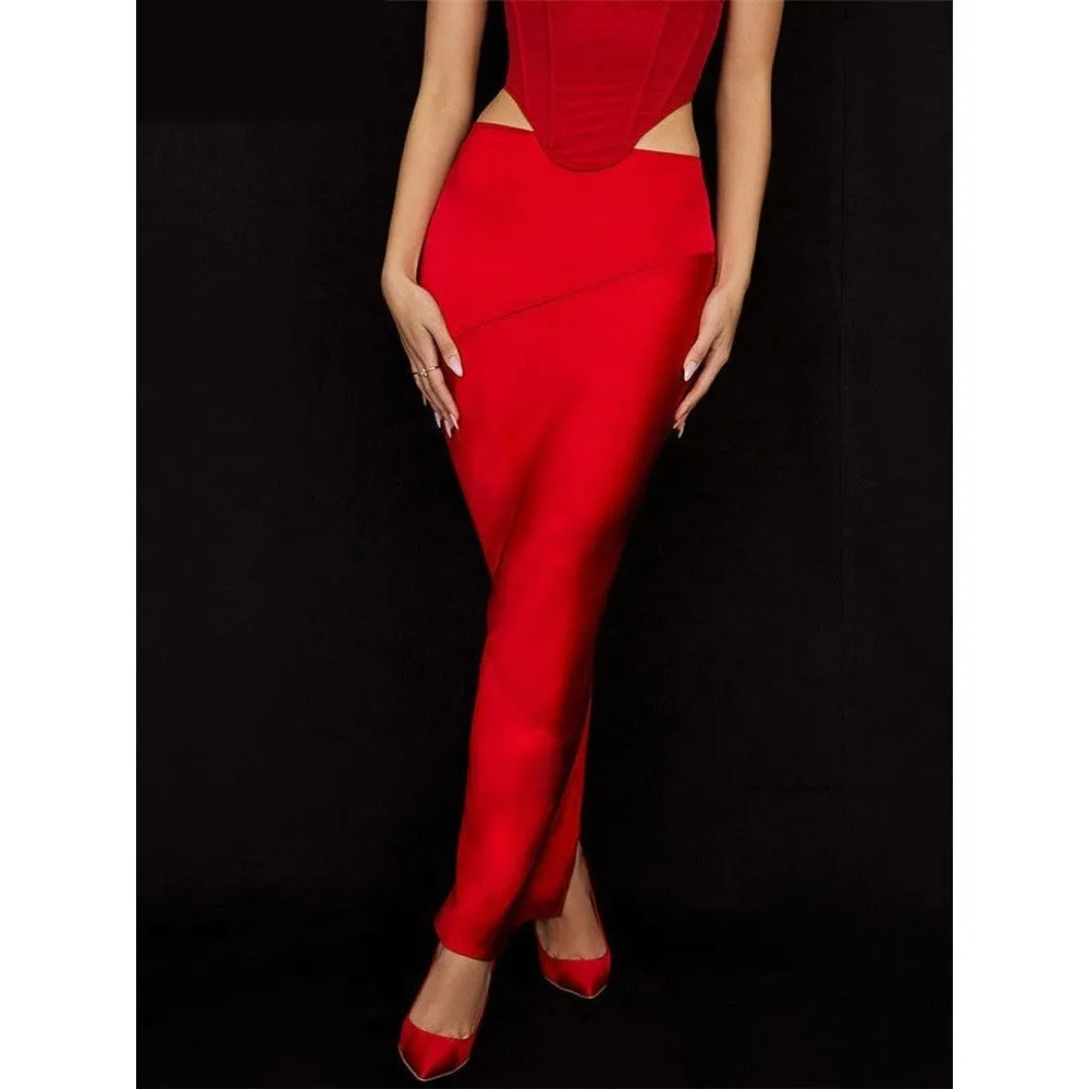 Women's Streetwear Back Slit Satin High Waist Mermaid Long Skirt