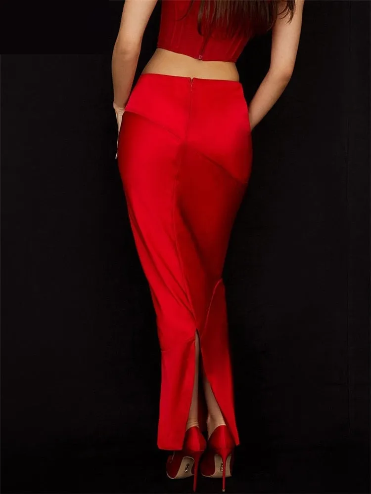 Women's Streetwear Back Slit Satin High Waist Mermaid Long Skirt