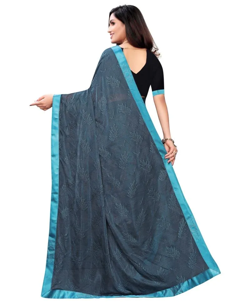 Yale Blue Coloured Lycra Embellished Partywear saree