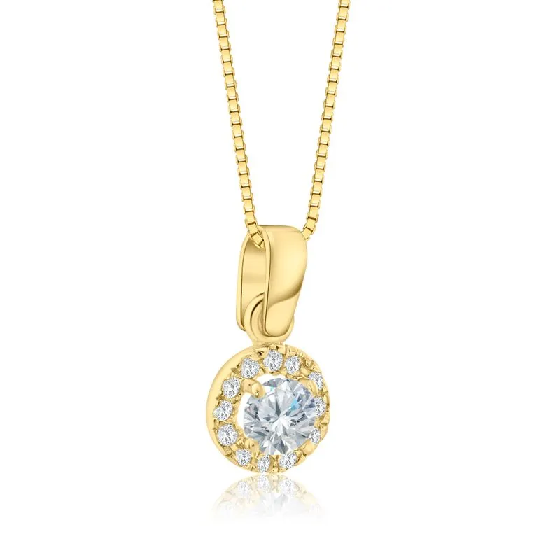 Yellow Gold Pendant Cubic Zirconia Venice Chain 42cm