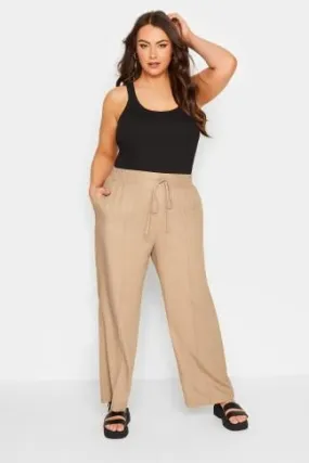 YOURS Curve Beige Brown Wide Leg Linen Trousers