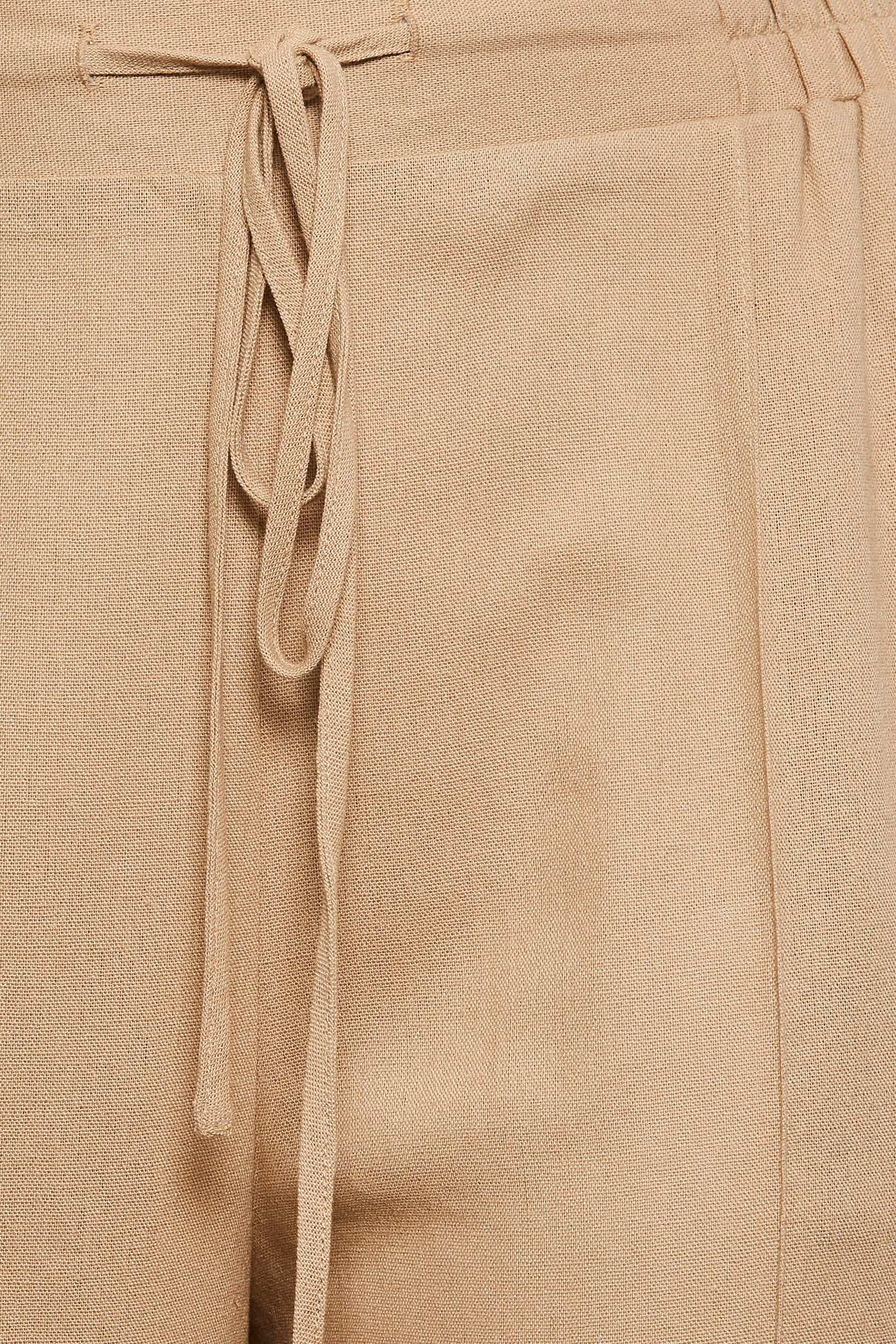 YOURS Curve Beige Brown Wide Leg Linen Trousers