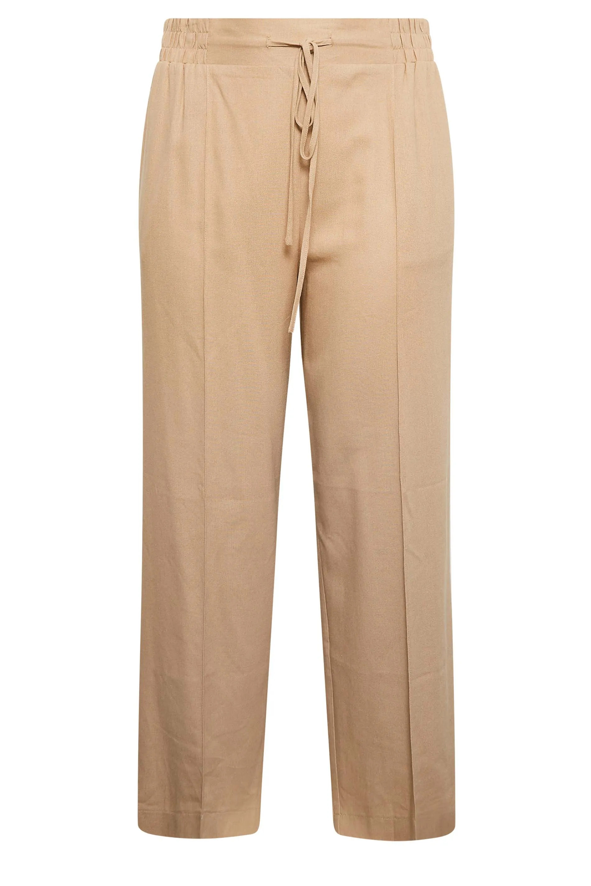 YOURS Curve Beige Brown Wide Leg Linen Trousers