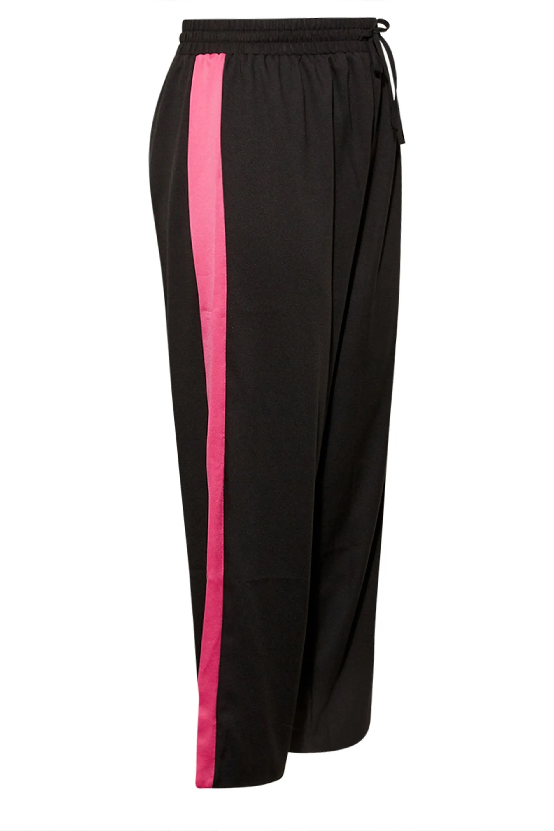 YOURS Curve Black & Pink Contrast Stripe Wide Leg Trousers