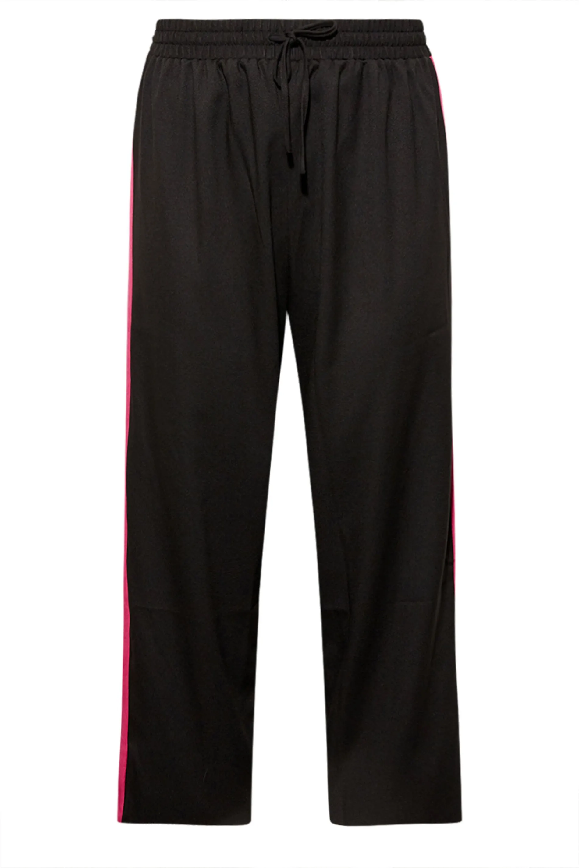 YOURS Curve Black & Pink Contrast Stripe Wide Leg Trousers