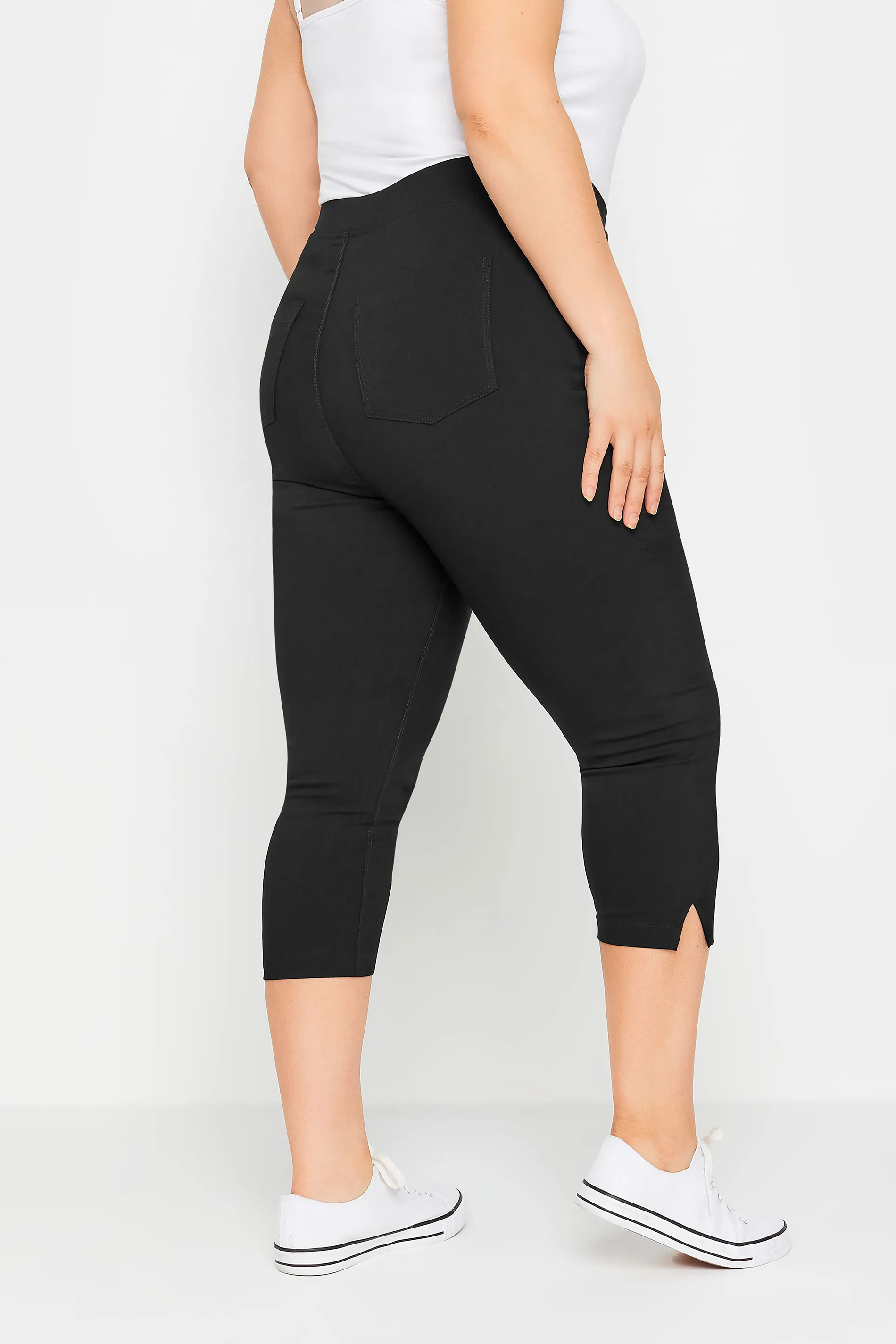 YOURS Curve Black Bengaline Cropped Stretch Pull On Trousers