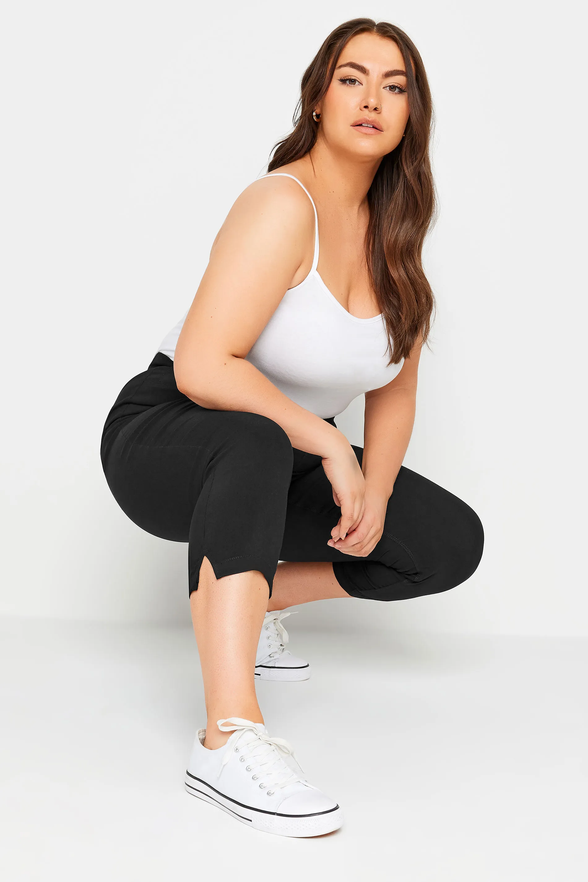 YOURS Curve Black Bengaline Cropped Stretch Pull On Trousers