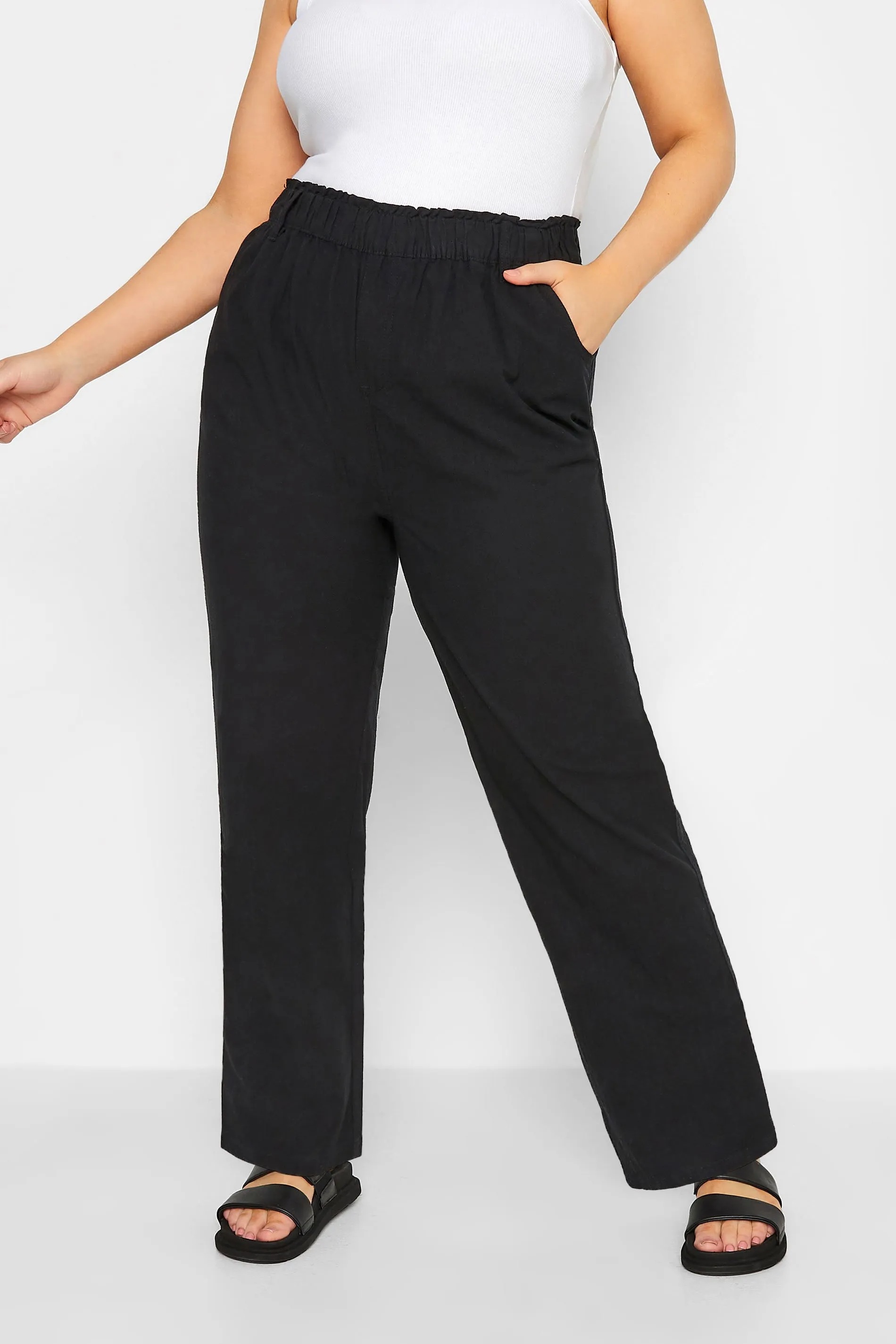 YOURS Curve Black Cool Cotton Wide Leg Trousers