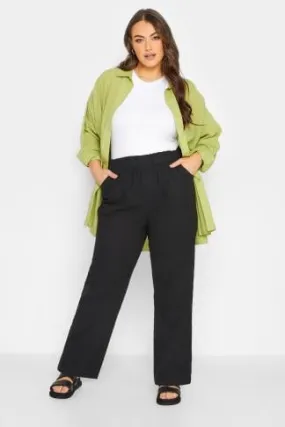 YOURS Curve Black Cool Cotton Wide Leg Trousers