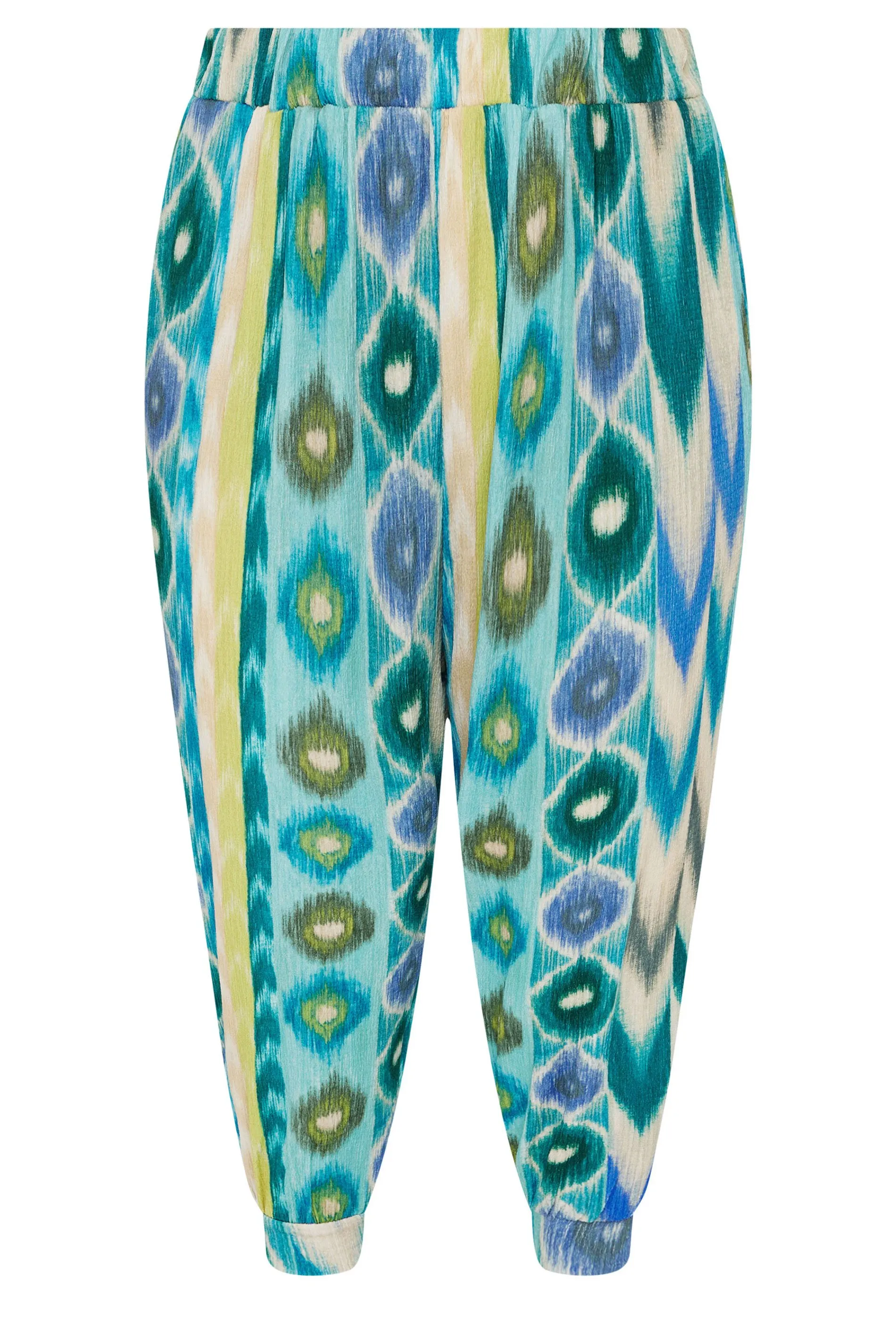 YOURS Curve Blue Abstract Print Textured Cropped Harem Trousers